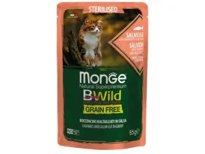 MONGE BWILD CAT Grain Free kapsička STERILKA Losos se zeleninou 85g