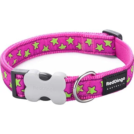 Obojek RD 12 mm x 20-32 cm - Stars Lime on Hot Pink