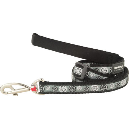 RedDingo Vodítko Paw Impressions Black - 2,0cm/1,8m