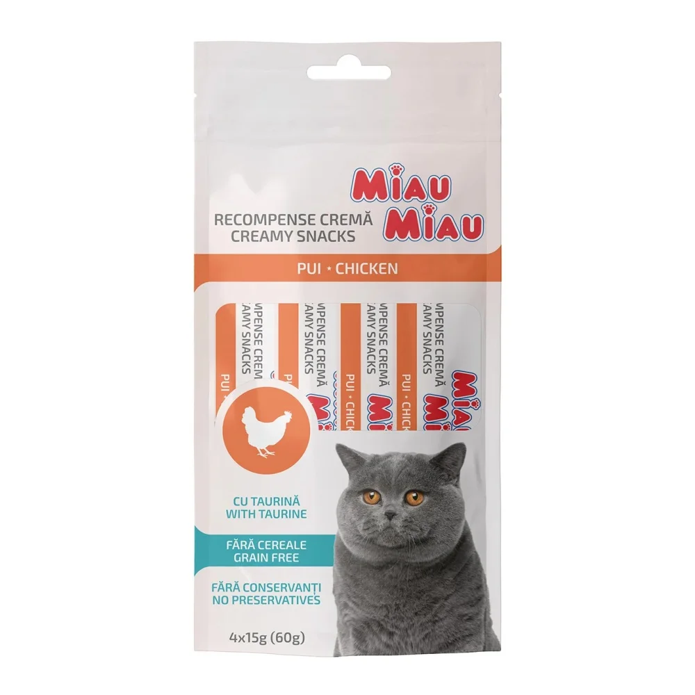 Miau Miau Creamy Snacks Cat kuřecí 15 g (4 pack)