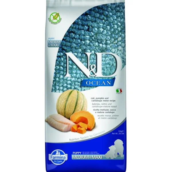 N&D OCEAN DOG Puppy M/L Codfish & Pumpkin & Melon 12 kg 