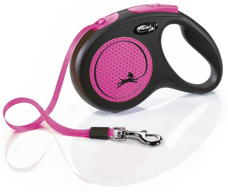 Vodítko FLEXI Neon M pásek 5m/25kg černá/růžová NEW