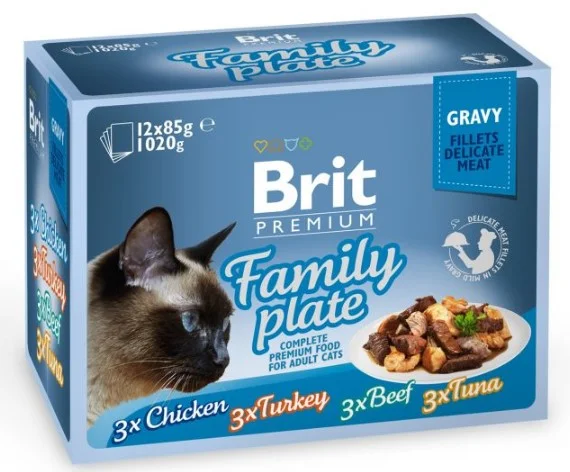 Kapsičky BRIT Premium Cat Delicate Fillets in Gravy Family Plate 1020 g