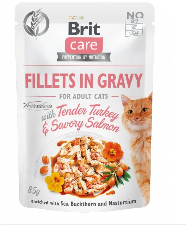 Brit Care Cat Fillets in Gravy Turkey&Salmon 85 g