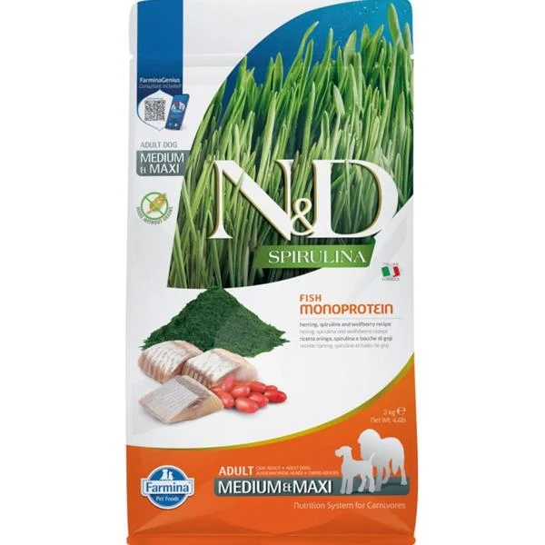 N&D SPIRULINA Dog GF Herring & Wolfberry Adult Medium & Maxi 2 kg