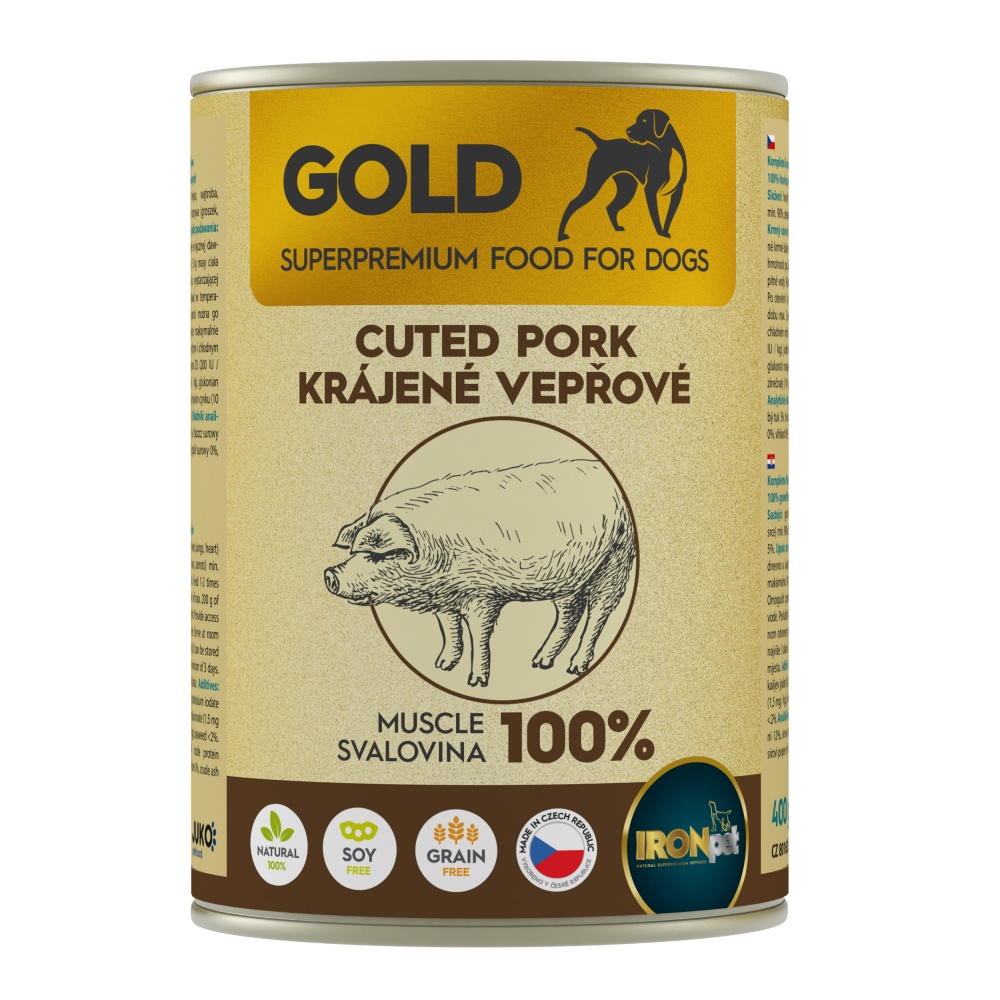IRONpet Gold Dog Vepřová krájená svalovina, konzerva 400g