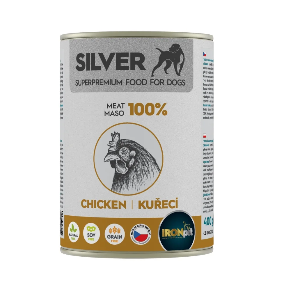 IRONpet Silver Dog Kuřecí 100% masa, konzerva 400 400g
