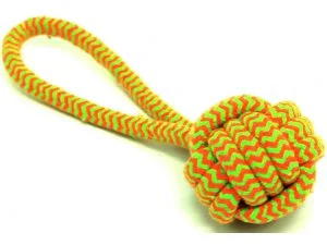 HRAČKY SALAČ Přetahovadlo s proplátaným míčkem ŽLUTÉ 23cm (50/1)