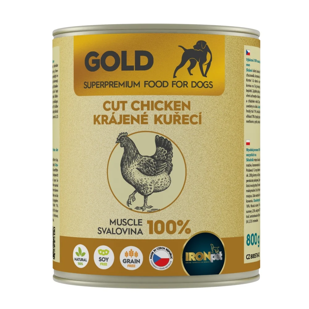 IRONpet Gold Dog Kuřecí krájená svalovina, konzerva 800g