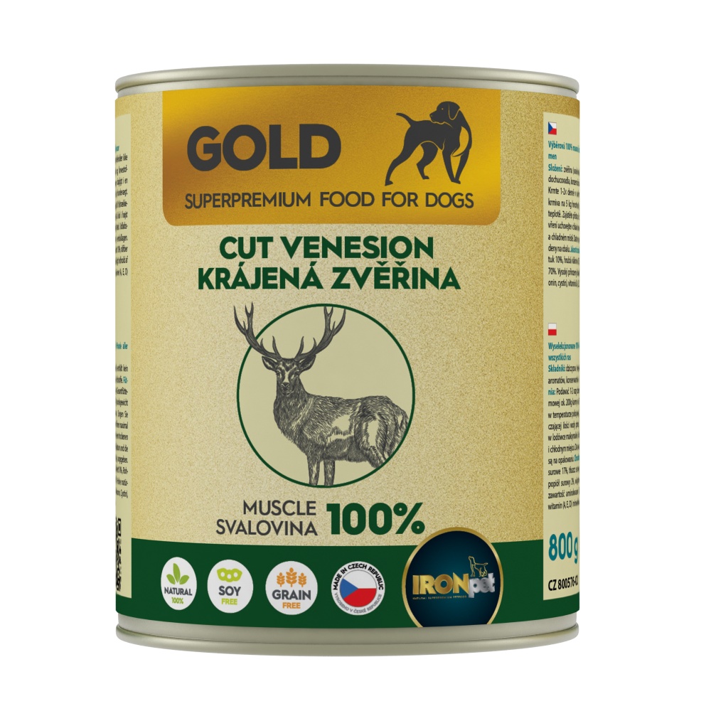IRONpet Gold Dog Zvěřina krájená svalovina, konzerva 800g