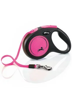 Flexi Vodítko FLEXI Neon M pásek 5m/25kg černá/růžová NEW
