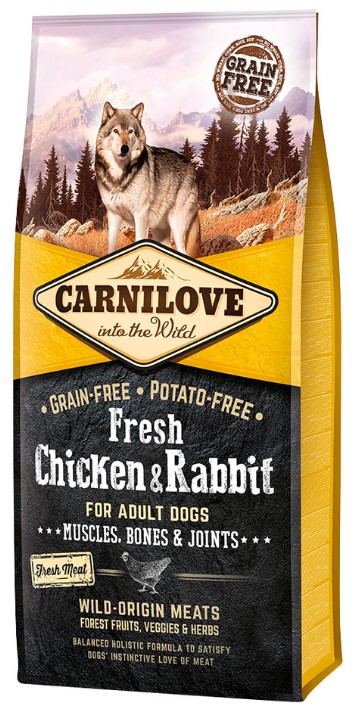 CARNILOVE Fresh Chicken & Rabbit Muscles, Bones & Joints for Adult dogs 12 kg