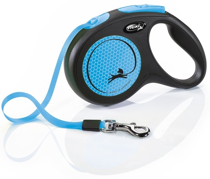Vodítko FLEXI Neon M pásek 5m/25kg černá/modrá NEW