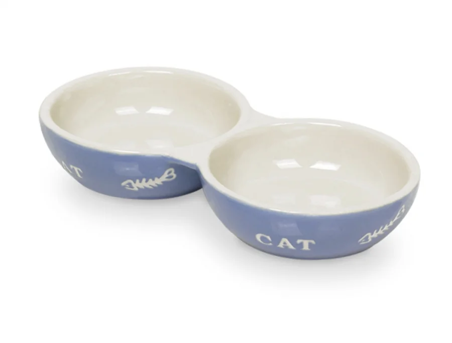 Nobby Cat keramická dvojmiska 22 cm modrá
