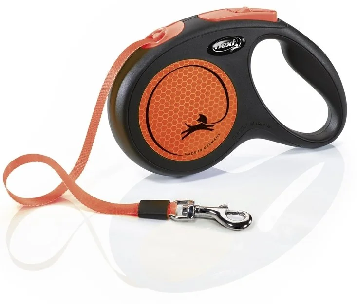 Vodítko FLEXI Neon M pásek 5m/25kg černá/oranžová NEW