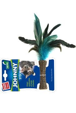 Hračka kočka GiGwi  Johnny Stick Catnip s modrým peří 1 ks