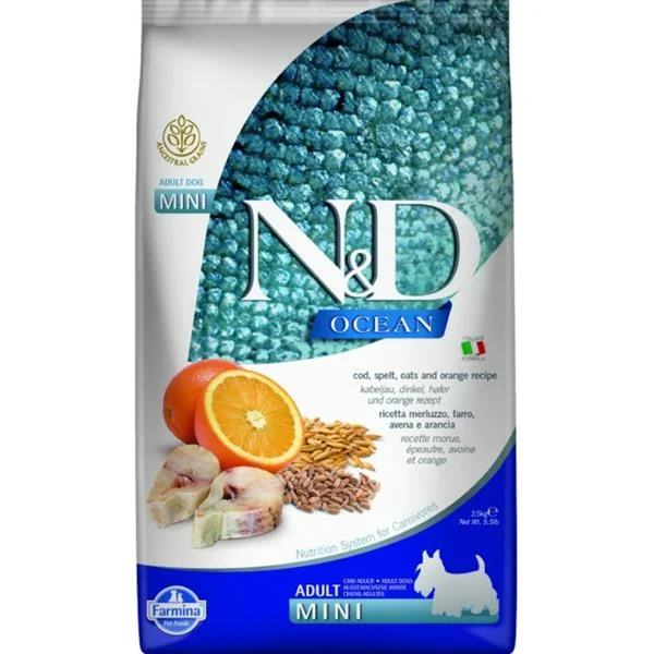 N&D OCEAN DOG LG Adult Mini Codfish & Orange 2,5 kg