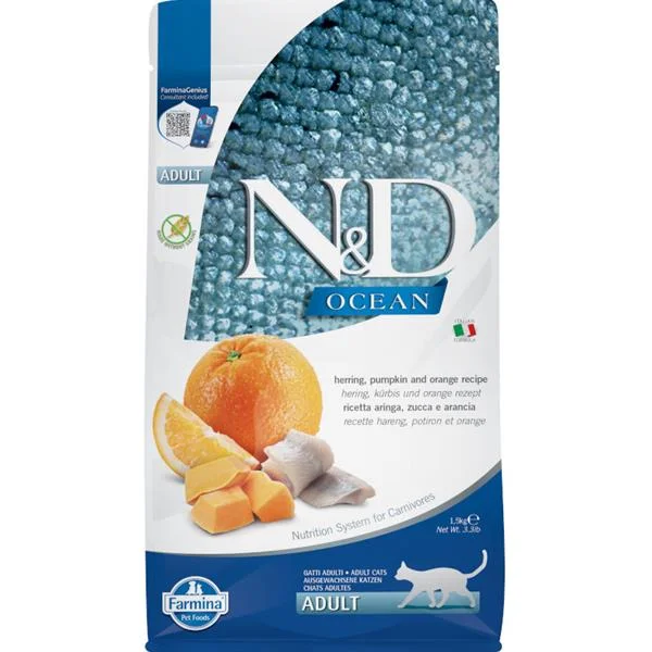 N&D OCEAN CAT GF Adult Herring, Pumpkin & Orange  1,5 kg