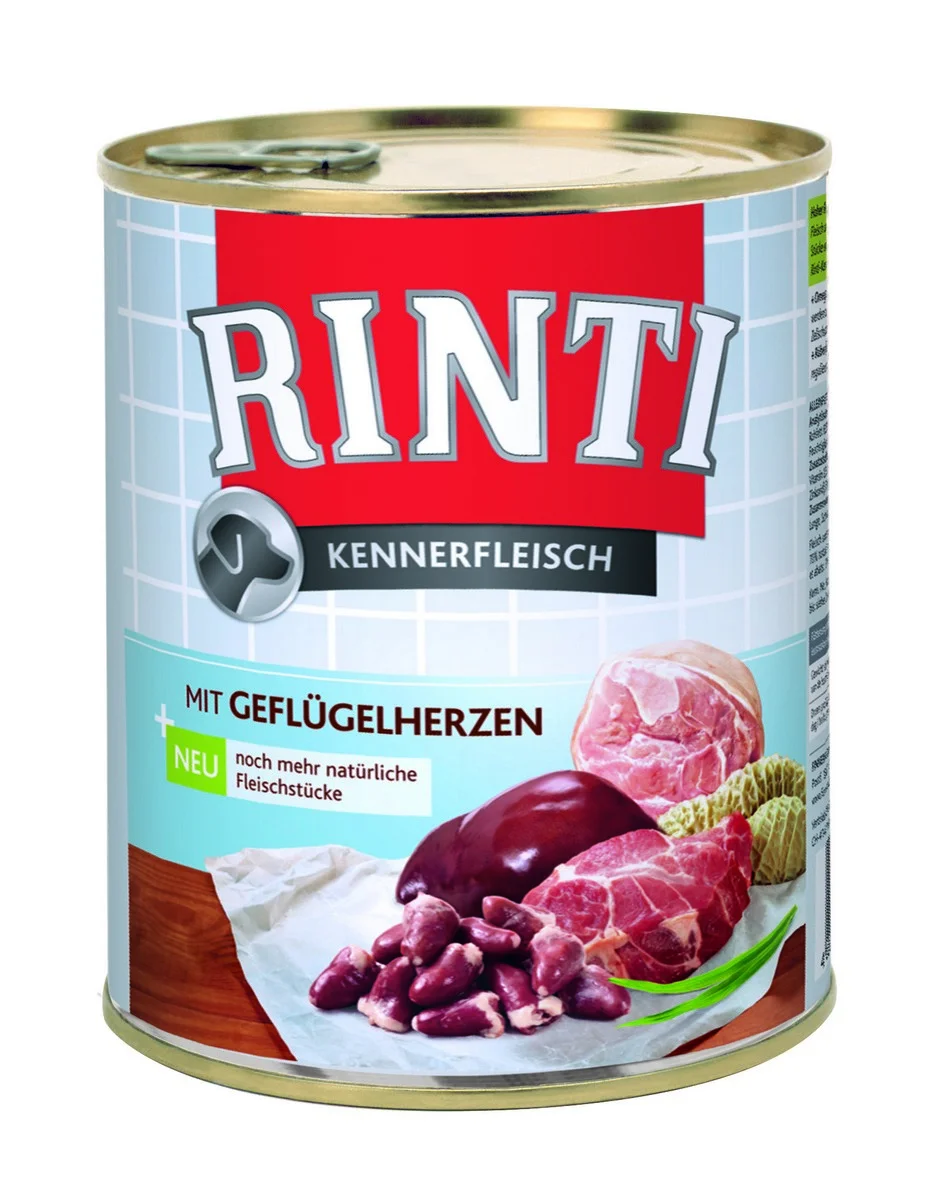 Rinti Dog Kennerfleisch konzerva drůbeží srdíčka 800g