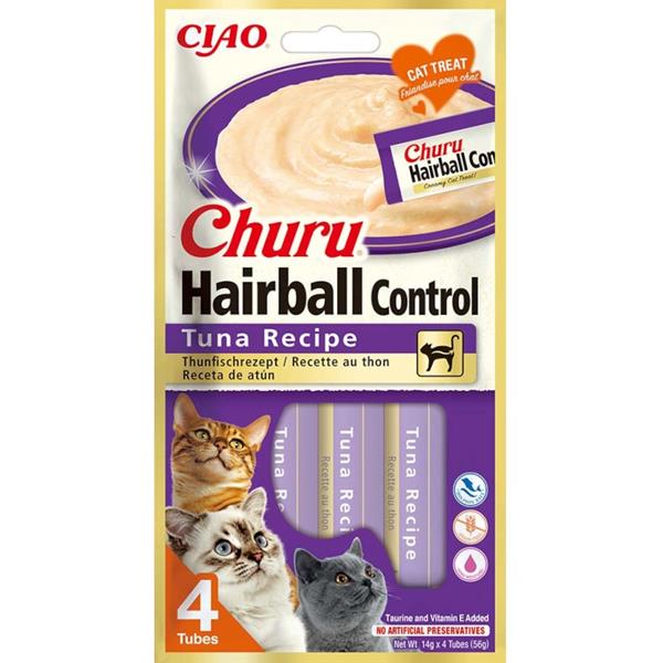 Pochoutka Churu Hairball tuňák 4x14g