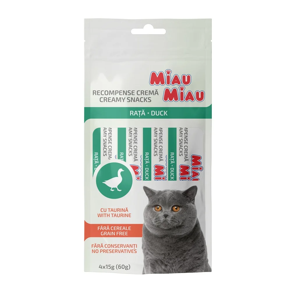 Miau Miau Creamy Snacks Cat kachní 15 g (4 pack)