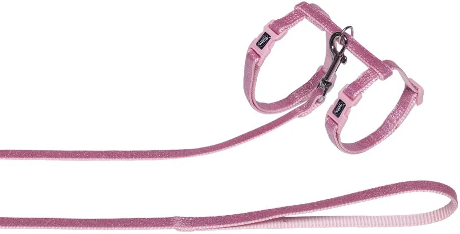Nobby třpytivý postroj s vodítkem pro kočky růžová