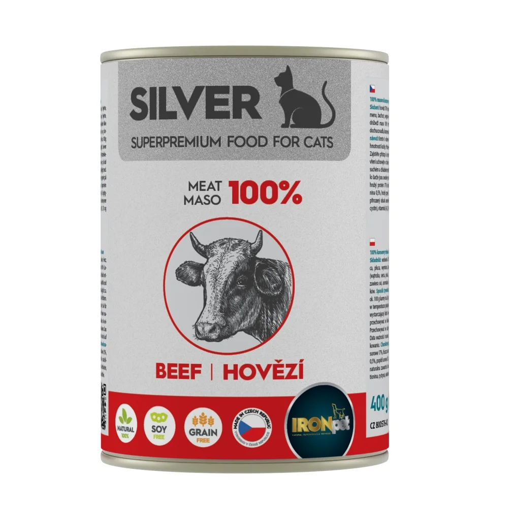 IRONpet Silver Cat Hovězí 100% masa, konzerva 400g