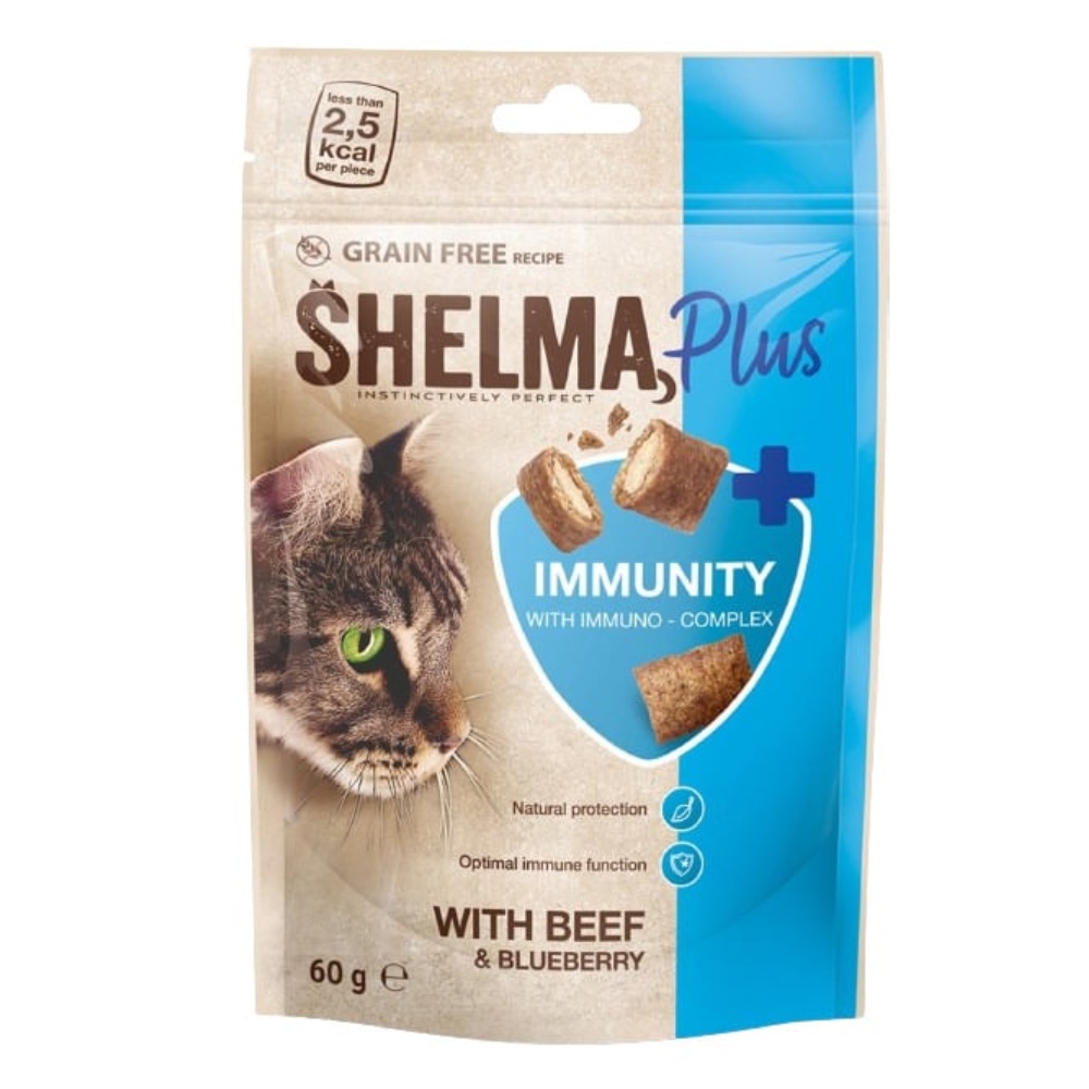Shelma Immunity bezobilné polštářky pro kočku hovězí a borůvky