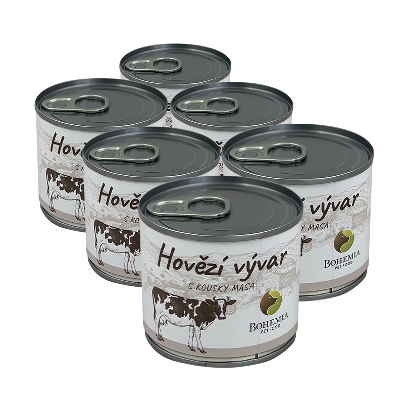 BOHEMIA PET FOOD Vývar hovězí s kousky masa pro psy 6x140 ml