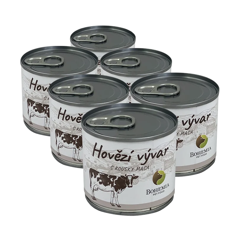 BOHEMIA PET FOOD Vývar hovězí s kousky masa pro psy 6x140 ml
