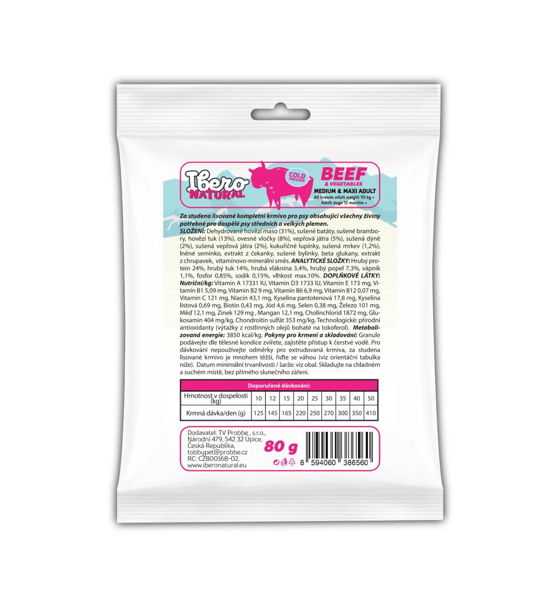 Vzorek - Ibero Cold Pressed Dog Adult M/L Beef - 80g