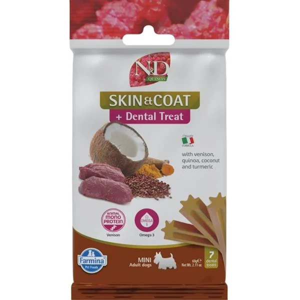 N&D QUINOA Dog Dental Snack Skin & Coat Venison Mini 60 g