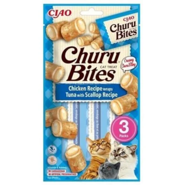 Churu Bites cat snack kuře,tuňák,hřebenatka 3x10g