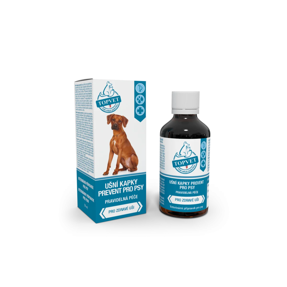 Ušní kapky Prevent pro psy TOPVET 50 ml