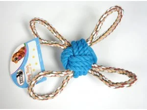 HRAČKY SALAČ Přetahovadlo míček čtyřstranné 28cm modré (100/1)