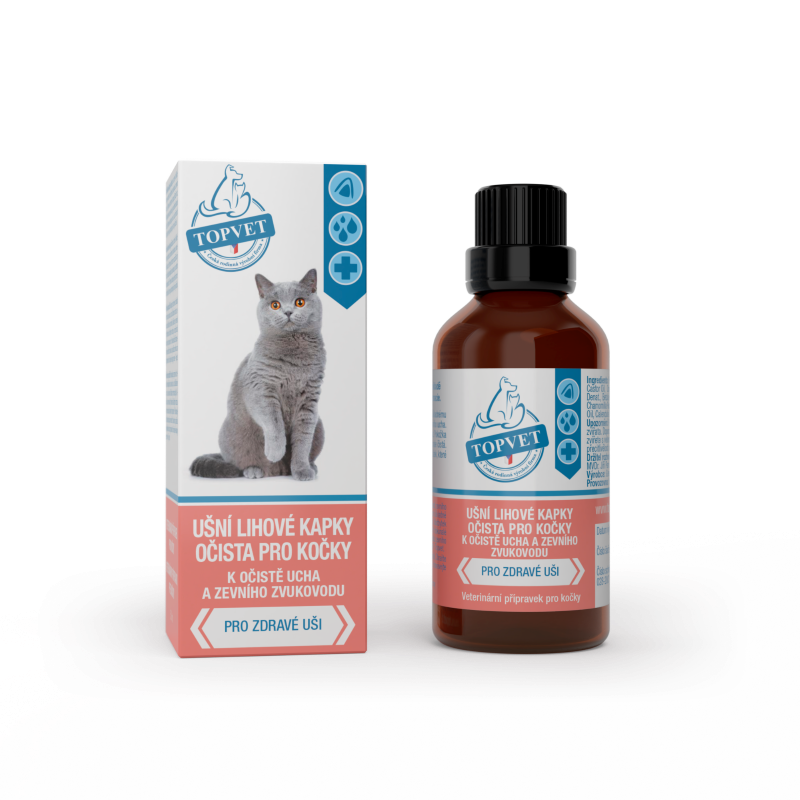 Ušní lihové kapky očista pro kočky TOPVET 50ml