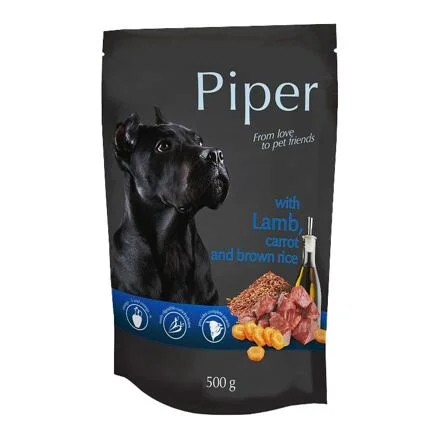 PIPER s jehněčím, mrkví a rýží, kapsička pro psy  500g
