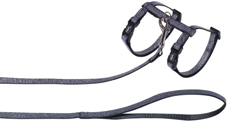 Nobby třpytivý postroj s vodítkem pro kočky černá