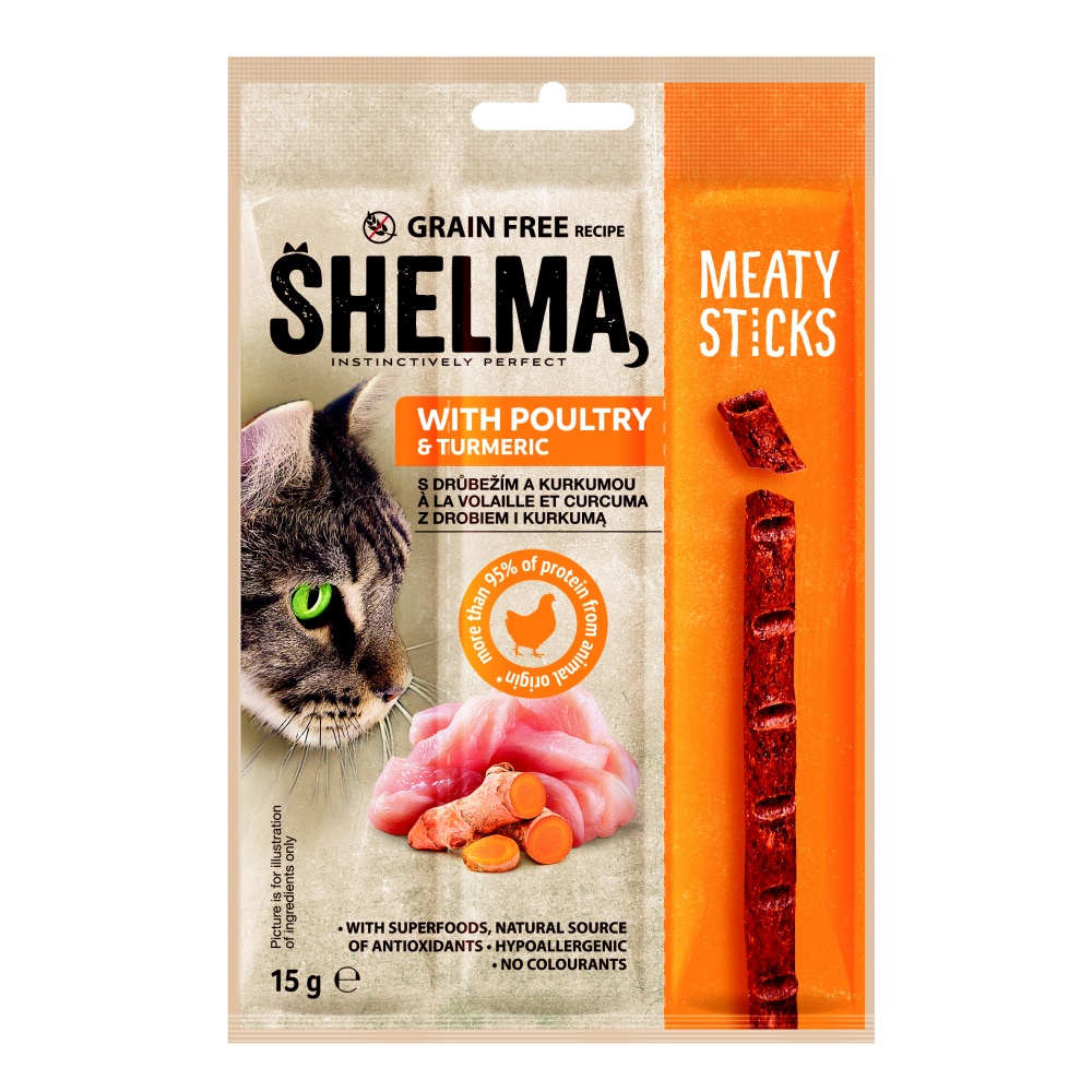 Shelma Bezobilné masové tyčinky pro kočku drůbež