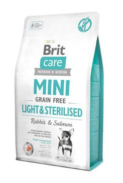 Brit Care MINI krmivo bez obilovin pro psy malých plemen s nadváhou po kastraci králík a losos, 2 kg