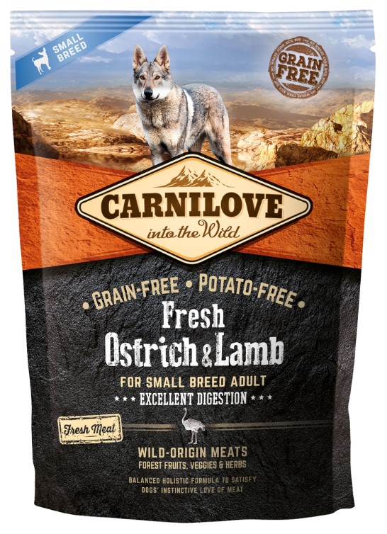 Carnilove Dog krmivo bez obilovin pro dospělé psy malých plemen s pštrosím a jehněčím, 1,5kg