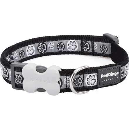 RedDingo Obojek Paw Impressions Black - 1,5/24 až 36cm