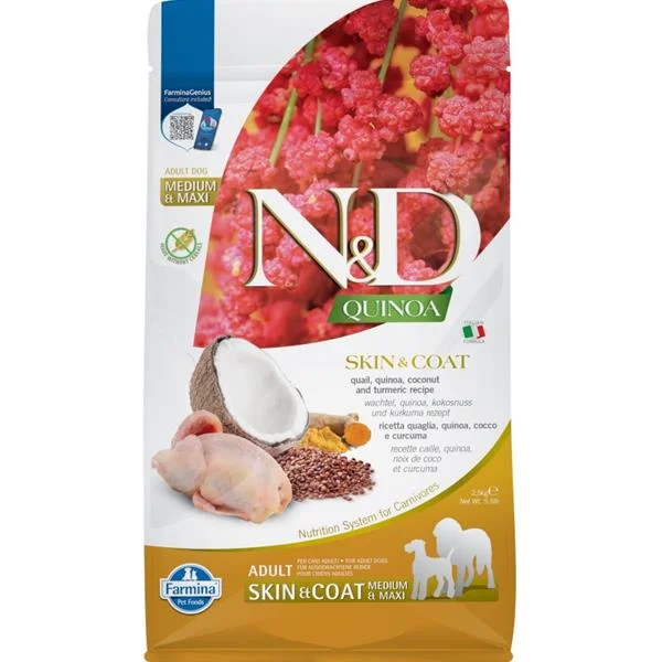 N&D QUINOA Dog GF Skin & Coat, Quail & Coconut Adult Medium & Maxi 2,5 kg