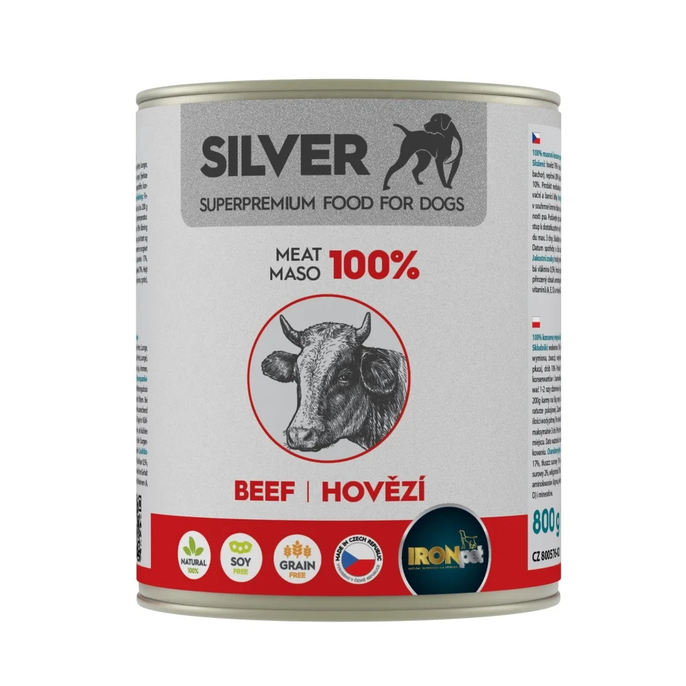 IRONpet Silver Dog Hovězí 100% masa, konzerva 800g