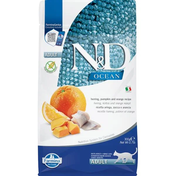 N&D OCEAN CAT GF Adult Herring, Pumpkin & Orange  300 g