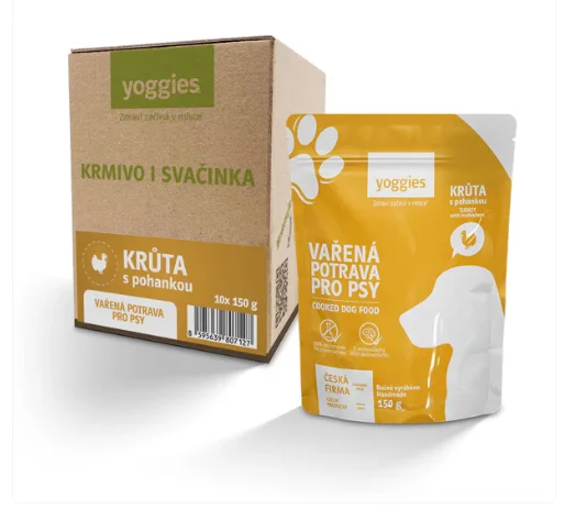 Yoggies Vařená potrava pro psy – krůtí maso s pohankou 10x 150g