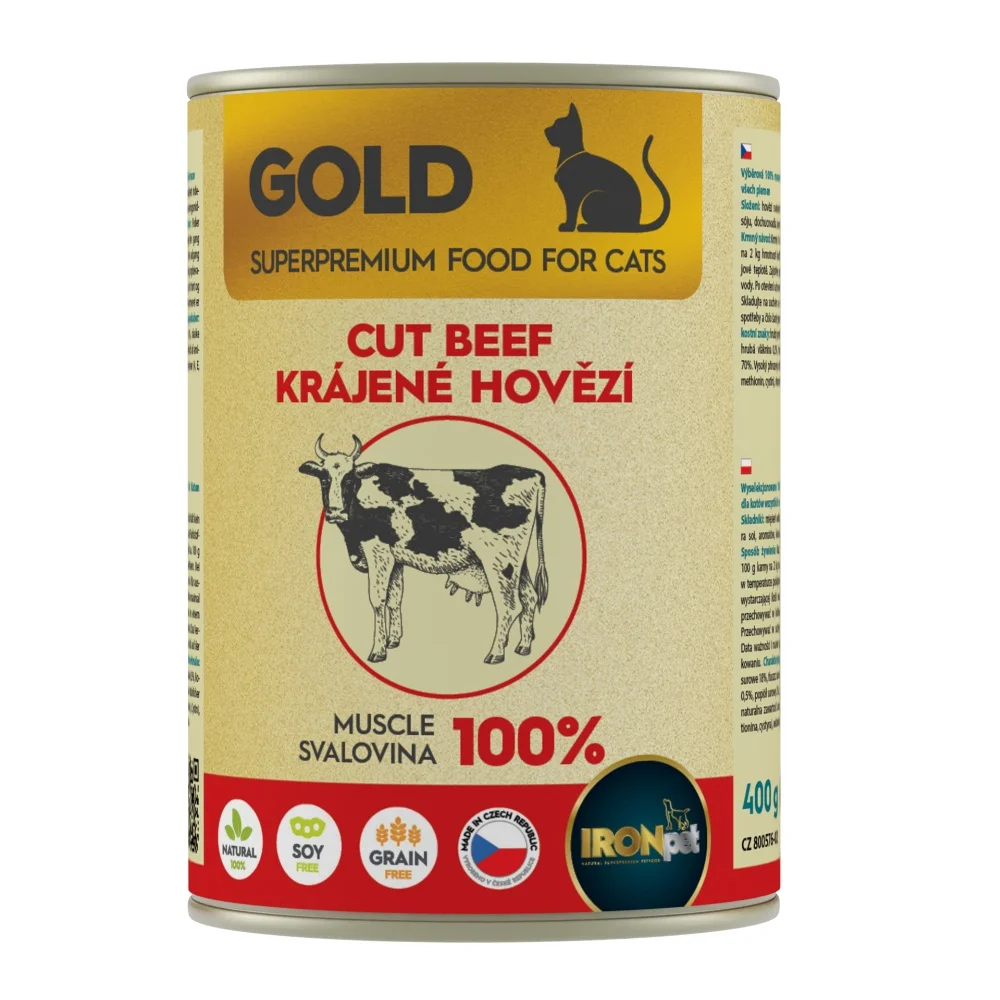 IRONpet Gold Cat Hovězí krájená svalovina, konzerva 400g