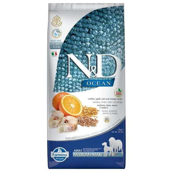 N&D OCEAN DOG LG Adult M/L Codfish & Orange 12 kg 