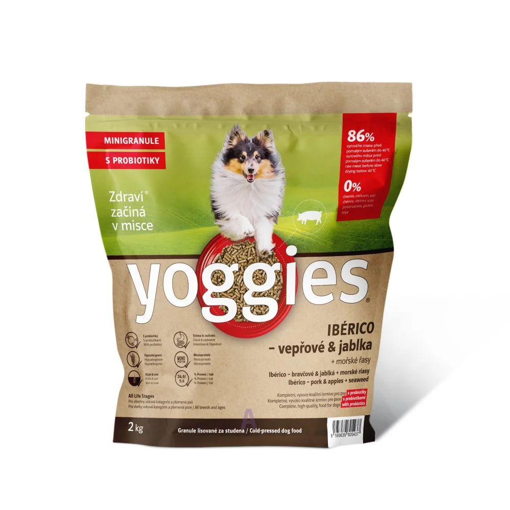Yoggies MINIGRANULE Ibérico vepřové maso s jablky lisované za studena s probiotiky 2 kg