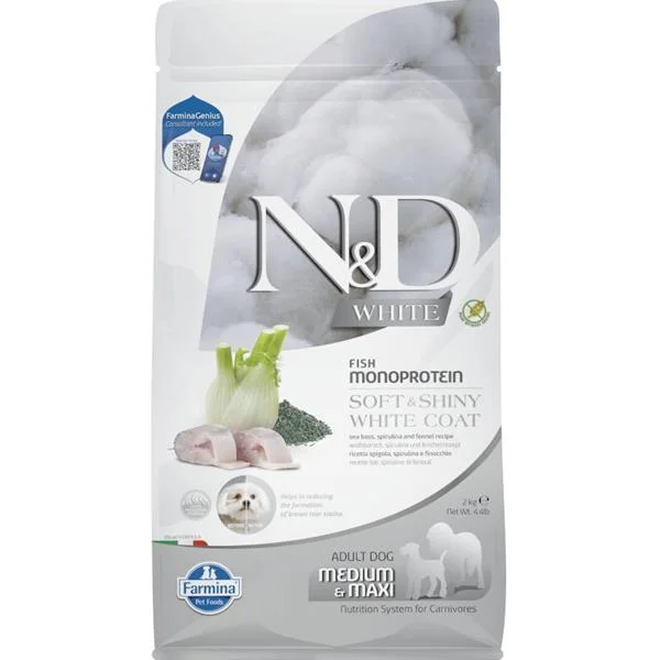 N&D WHITE Dog GF Sea Bass, Spirulina & Fennel Adult Medium & Maxi 2 kg